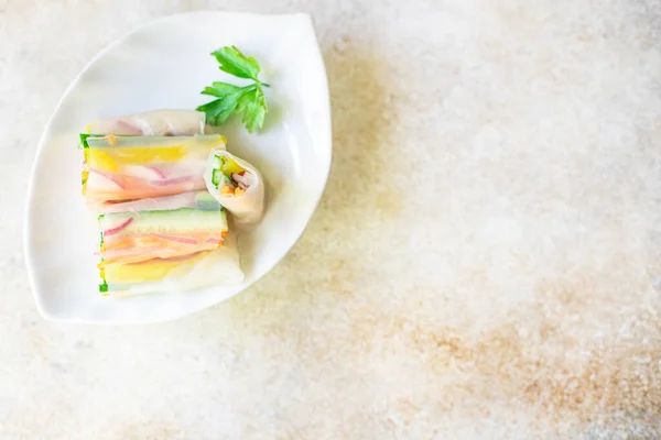 Spring Rolls Nem Vegetables Rice Paper Organic Dish Table Healthy — 스톡 사진