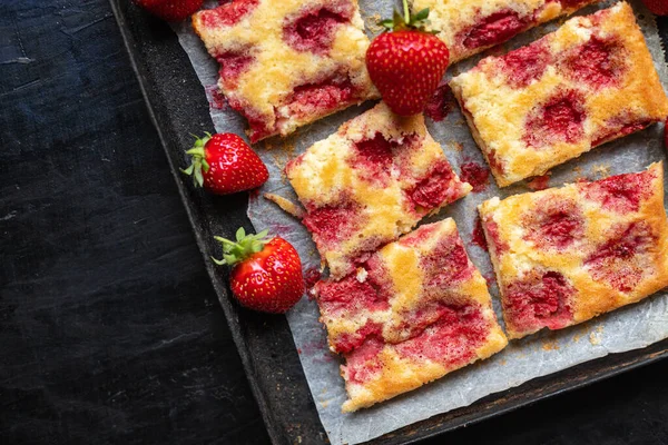 Strawberry Pie Sweet Berry Dessert Organic Dish Table Healthy Food — Stok fotoğraf