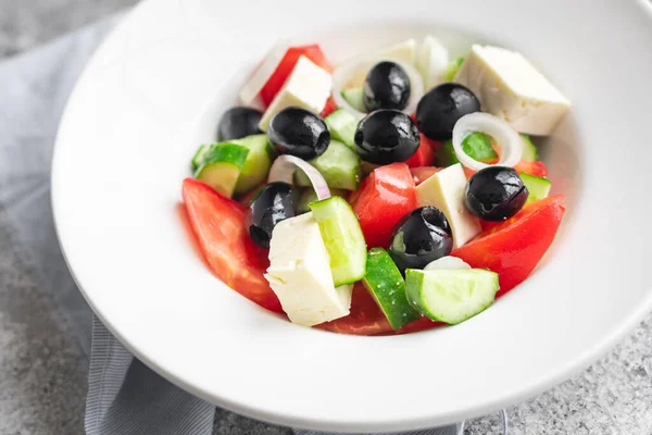 Greek Salad Vegetable Olive Tomato Cucumber Olive Oil Popular Dish — Stock Photo, Image