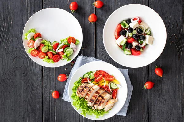 Saláta Menü Oldal Saláta Előétel Snack Zöldség Görög Saláta Grillezett — Stock Fotó