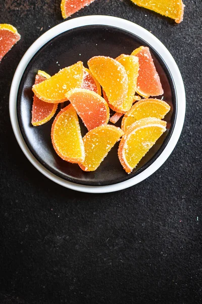 Slices Marmalade Jelly Candy Sweets Candy Citrus Orange Tangerine Grapefruit — Stock Photo, Image