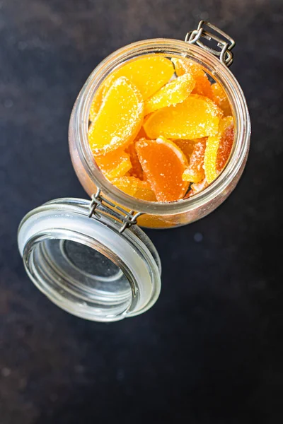 Lekváros Cukorka Szeletek Édességek Cukorka Citrus Narancs Mandarin Grapefruit Citrom — Stock Fotó