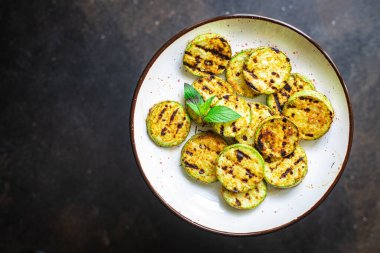 Kabak ızgara sebze, sağlıklı atıştırmalık fotokopi arka plan kırsal. en üstteki görünüm