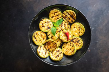 Kabak ızgara sebze, sağlıklı atıştırmalık fotokopi arka plan kırsal. en üstteki görünüm