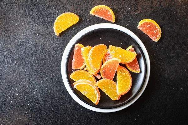 Jelly Candy Marmalade Slice Sweets Candys Citrus Orange Tangerine Grapefruit — Stock Photo, Image