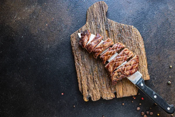 Marhahús Steak Lédús Hús Grillezett Barbecue Asztalon Egészséges Étel Snack — Stock Fotó