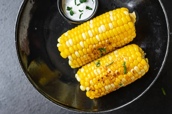 Kukorica Grillezett Kukoricacsutka Ízletes Étel Snack Másolja Tér Élelmiszer Háttér — Stock Fotó