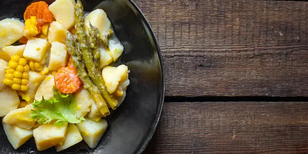 Gestoofde Aardappelen Met Groenten Stoofpot Geen Vlees Ragout Home Koken — Stockfoto