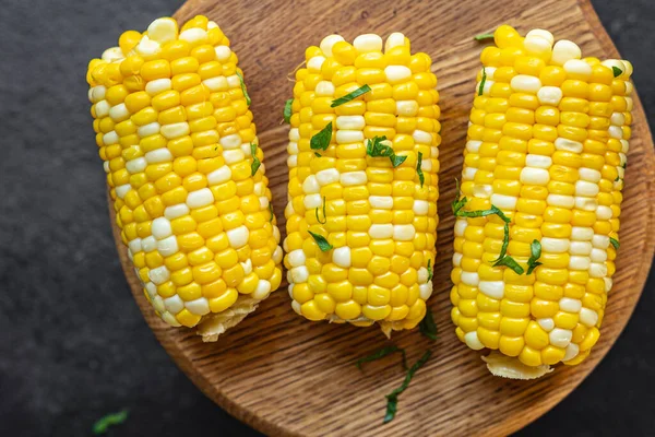 Kukorica Grillezett Kukorica Gyorsétkezés Snack Másolás Tér Háttér Rusztikus Felső — Stock Fotó