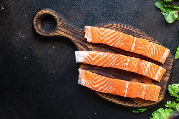 Salmon Red Fish Raw Seafood Meal Snack Copy Space Food — 스톡 사진