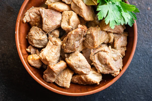 Carne Porco Cozido Enfeite Refeição Lanche Mesa Cópia Espaço Comida — Fotografia de Stock