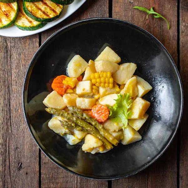 Ragout Aardappel Groente Stoofpot Thuis Gestoofd Koken Voedsel Geen Vlees — Stockfoto