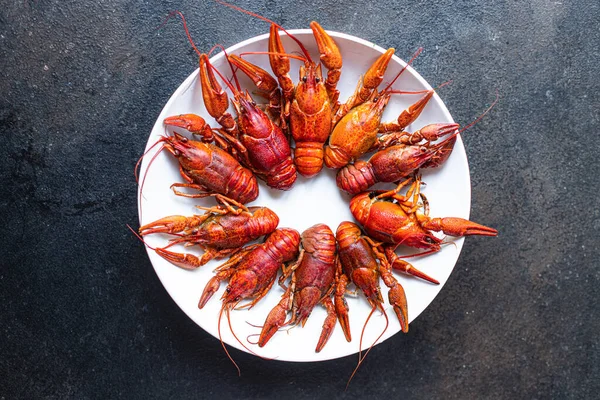 Rivierkreeften Vers Gekookte Schaaldieren Klaar Eten Maaltijd Snack Tafel Kopiëren — Stockfoto