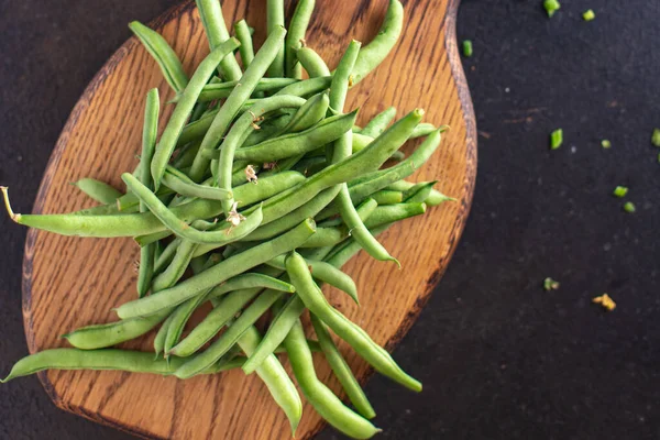 Fagiolini Freschi Fagiolo Raccolto Fresco Farina Biologica Spuntino Sulla Tavola — Foto Stock