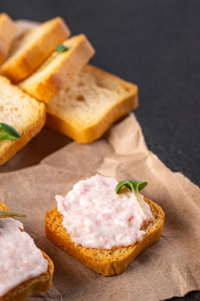 Smorrebrod Butter Spread Shrimp Bread Capelin Roe Seafood Taste Fresh — Stock Photo, Image