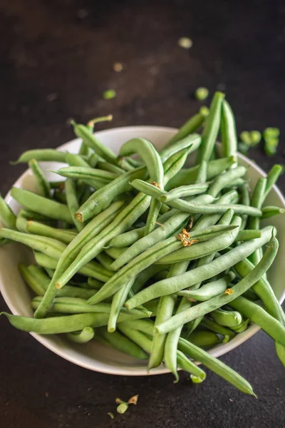 Grüne Bohnen Frisches Bio Produkt Mahlzeit Snack Auf Dem Tisch — Stockfoto