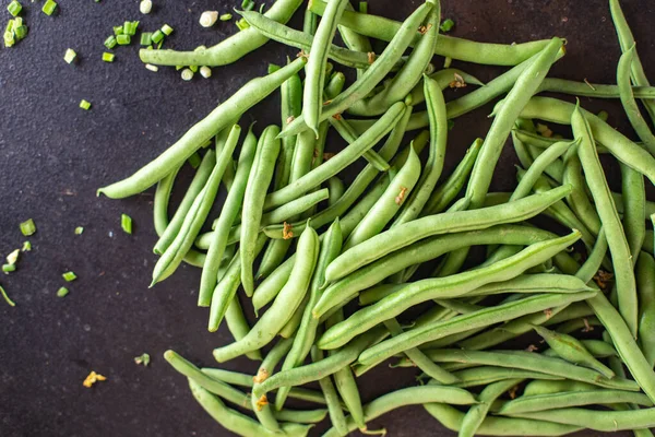 Fagiolini Prodotto Biologico Fresco Pasto Spuntino Sulla Tavola Copia Spazio — Foto Stock