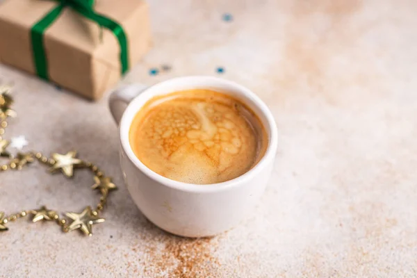 Kávé Karácsony Forró Ital Háttér Újév Édes Ünnep Desszert Étkezés — Stock Fotó