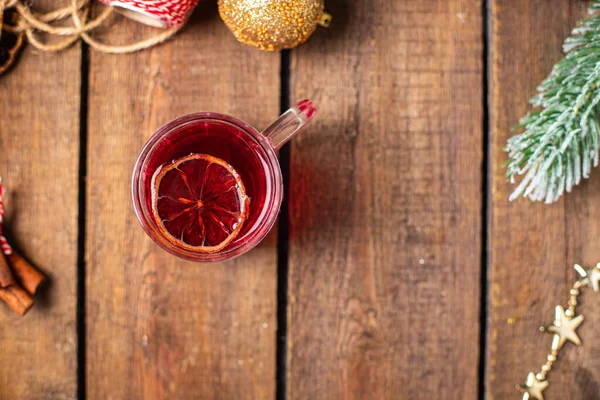 Vino Caliente Bebida Navidad Año Nuevo Fondo Especias Jugo Estrella — Foto de Stock