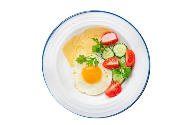 Kızarmış Yumurta Kahvaltı Fincanı Sıvı Yumurta Sarısı Masada Taze Yemek — Stok fotoğraf