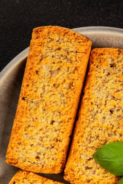 Toast bread grilletine breadcrumbs natural product tasty snack fresh delicious gourmet food background on the table rustic top view copy space