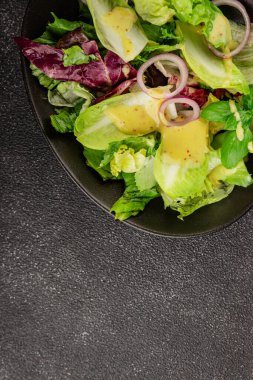 Hindiba salatası yeşil yaprak karışımı sebzeler... doğal ürün... lezzetli yemek... lezzetli gurme yemek... masanın üstünde... kırsal üst görünüm... fotokopi alanı... keto ve paleo diyet vegan ve vejetaryen yiyecekler.