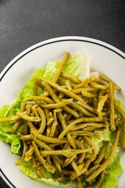 Çalı fasulyesi, yeşil fasulye, sebze, sebze, sebze, çerez, lezzetli, gurme, arka plan, masa, kırsal kesim, fotokopi alanı, vejetaryen ve vejetaryen yemekleri.