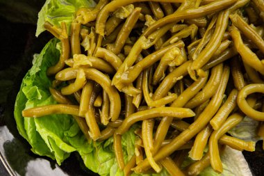 Çalı fasulyesi, yeşil fasulye, sebze, sebze, sebze, çerez, lezzetli, gurme, arka plan, masa, kırsal kesim, fotokopi alanı, vejetaryen ve vejetaryen yemekleri.