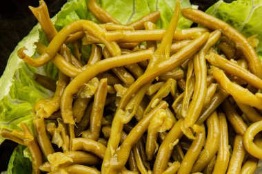 Çalı fasulyesi, yeşil fasulye, sebze, sebze, sebze, çerez, lezzetli, gurme, arka plan, masa, kırsal kesim, fotokopi alanı, vejetaryen ve vejetaryen yemekleri.