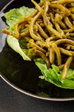 Çalı fasulyesi, yeşil fasulye, sebze, sebze, sebze, çerez, lezzetli, gurme, arka plan, masa, kırsal kesim, fotokopi alanı, vejetaryen ve vejetaryen yemekleri.