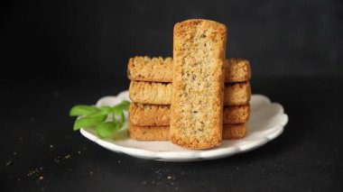 Toast bread grilletine breadcrumbs natural product tasty snack fresh delicious gourmet food background on the table rustic top view copy space