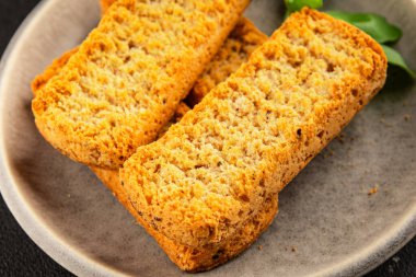 Toast bread grilletine breadcrumbs natural product tasty snack fresh delicious gourmet food background on the table rustic top view copy space