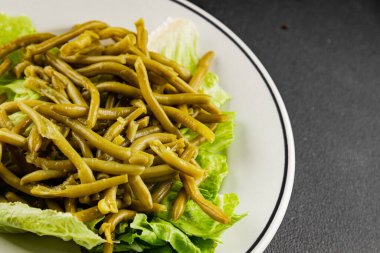 Çalı fasulyesi, yeşil fasulye, sebze, sebze, sebze, çerez, lezzetli, gurme, arka plan, masa, kırsal kesim, fotokopi alanı, vejetaryen ve vejetaryen yemekleri.