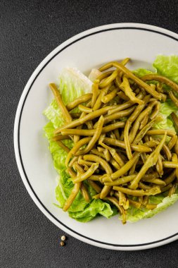 Çalı fasulyesi, yeşil fasulye, sebze, sebze, sebze, çerez, lezzetli, gurme, arka plan, masa, kırsal kesim, fotokopi alanı, vejetaryen ve vejetaryen yemekleri.