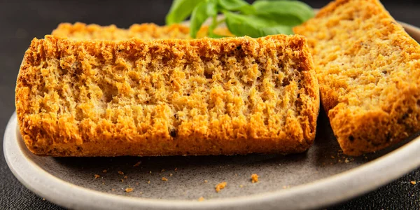 Toast bread grilletine breadcrumbs natural product tasty snack fresh delicious gourmet food background on the table rustic top view copy space