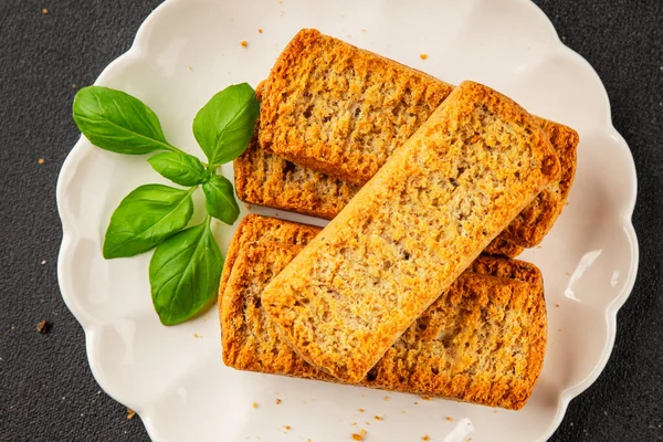 Toast bread grilletine breadcrumbs natural product tasty snack fresh delicious gourmet food background on the table rustic top view copy space