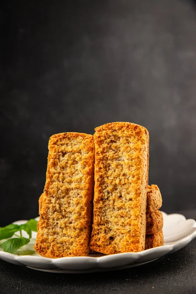 Toast bread grilletine breadcrumbs natural product tasty snack fresh delicious gourmet food background on the table rustic top view copy space