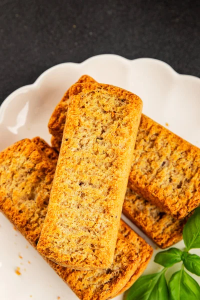 Toast bread grilletine breadcrumbs natural product tasty snack fresh delicious gourmet food background on the table rustic top view copy space