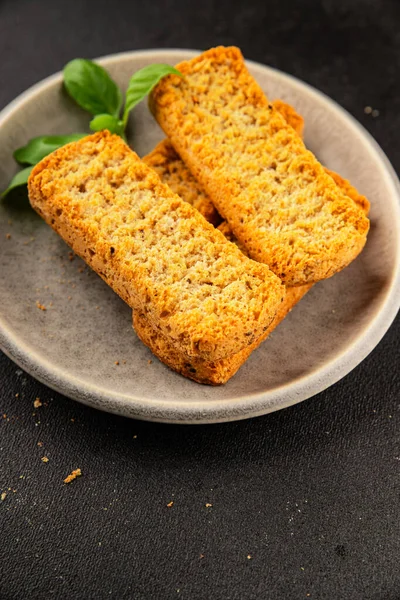 Toast bread grilletine breadcrumbs natural product tasty snack fresh delicious gourmet food background on the table rustic top view copy space