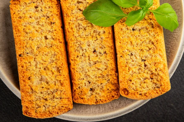 Toast bread grilletine breadcrumbs natural product tasty snack fresh delicious gourmet food background on the table rustic top view copy space