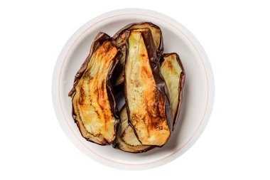 Baked eggplant grilled vegetables fresh natural product tasty snack delicious gourmet food background on the table rustic top view copy space keto and paleo diet vegan and vegan food