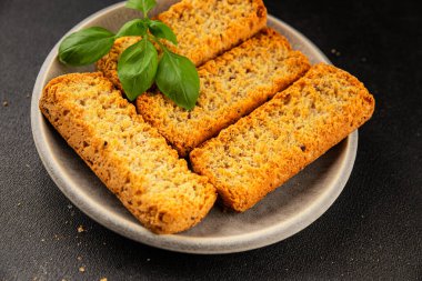 Toast bread grilletine breadcrumbs natural product tasty snack fresh delicious gourmet food background on the table rustic top view copy space