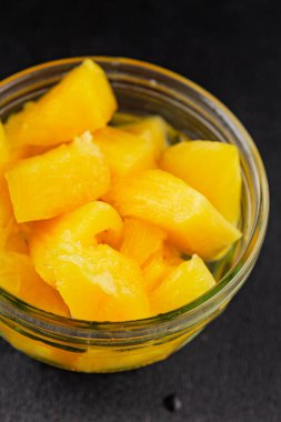 Ananas konserveleri tatlı meyve parçaları lezzetli çerezler lezzetli gurme yemek arkaplan masa üzerinde rustik üst görünüm fotokopi alanı keto ve paleo diyet vejetaryen ve vejetaryen gıda