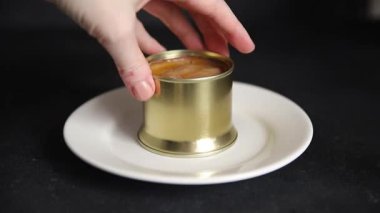 Kaz ciğeri ezmesi kaz ciğeri leziz aperatif taze gurme yemek arkaplanı masa kırsal üst görünüm fotokopi alanı üzerinde