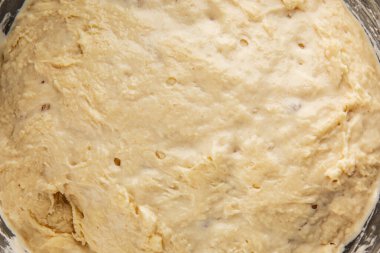 Çiğ hamur mayası başlangıç için lezzetli aperatif lezzetli gurme yemek masası arka plan kırsal yemek üst görünüm fotokopi alanı