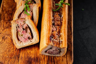 hamur işlerinde pate en crout sağlıklı yemek ana yemek malzemesi iştah açıcı taze masa gurme yemek arka planı masa rustik gıda üst görünüm uzay fotokopi