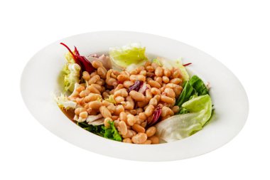 Fasulye salatası leziz çerez lezzetli gurme yemek masası rustik yemek üst görünüm fotokopi alanı keto ve paleo diyet vejetaryen ve vejetaryen yemekleri.