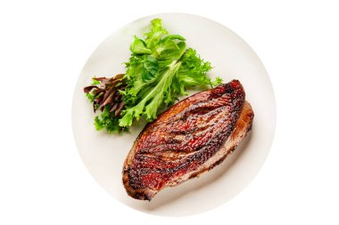 Ördek göğsü kızartılmış kümes hayvanları ana yemek lezzetli aperatif taze gurme yemek arkaplan masa üzerinde rustik gıda üst görünüm fotokopi uzay pazarlama konsepti fotoğraf