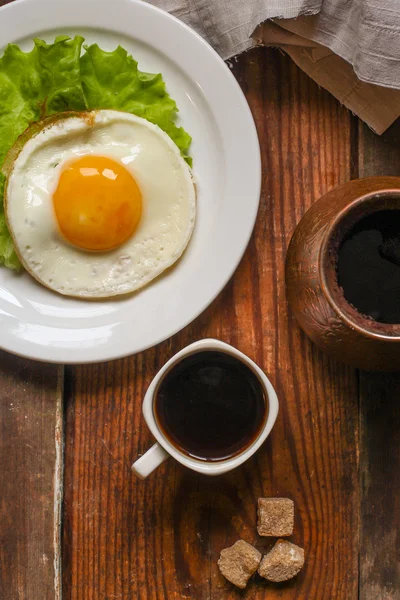 스크램블에 그, 커피, 계란, 핫 조식 — 스톡 사진
