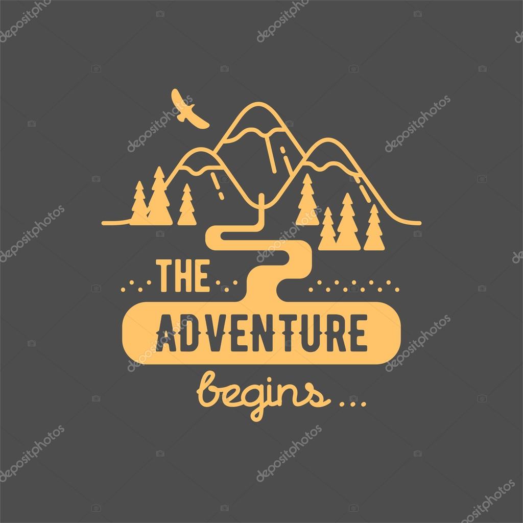 The adventure begin. Element for greeting cards, posters and t-shirts printing. Vector illustration.
